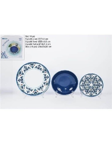 Set piatti in ceramica maiolica colore blu 18 pezzi| Sindy Arredo