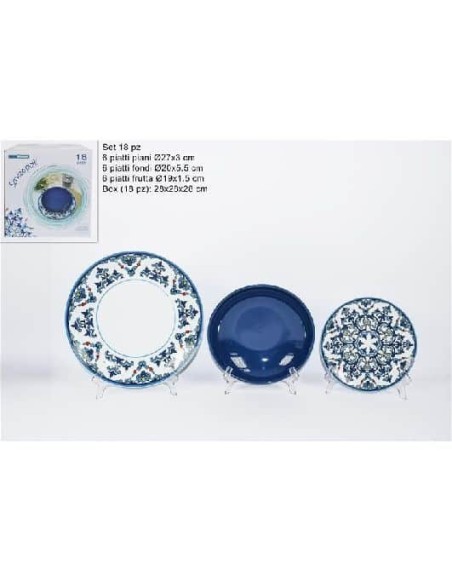 Set piatti in ceramica maiolica colore blu 18 pezzi| Sindy Arredo