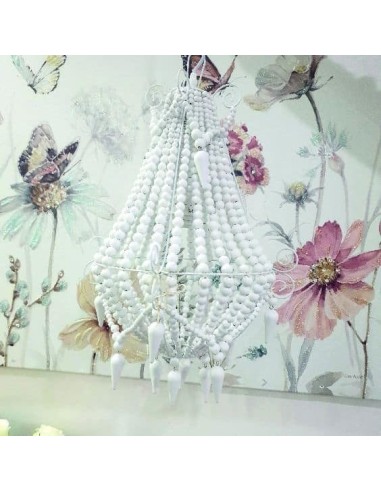 Lampadario con perle in legno 3136 -Sindy Arredo