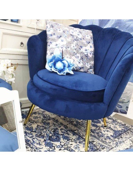 Poltrona comoda in velluto blu trapuntata -Sindy Arredo