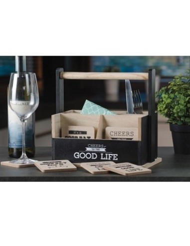 Portaposate in legno MDF con sottobicchieri GOOD LIFE | Sindy Arredo