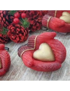 Guanti Rossi da Neve Decorativi con Cuore Dorato | Sindy Arredo