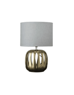 Lampada da tavolo glam chic traforata dorata cappello ecru