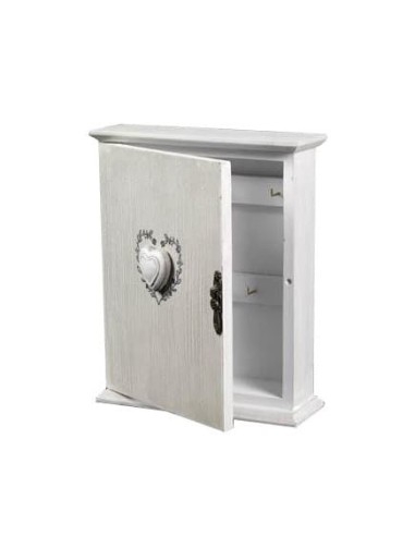 Porta chiavi da parete in legno shabby shic bianco con cuore -Sindy Arredo