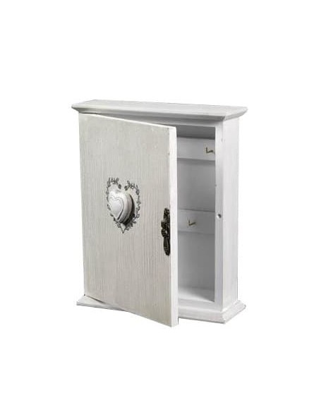 Porta chiavi da parete in legno shabby shic bianco con cuore -Sindy Arredo