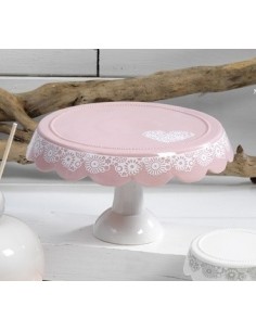 Alzata per dolci in ceramica in porcellana rosa merletti PB13521 | Sindy Arredo