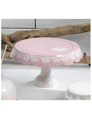 Alzata per dolci in ceramica in porcellana rosa merletti PB13521 | Sindy Arredo