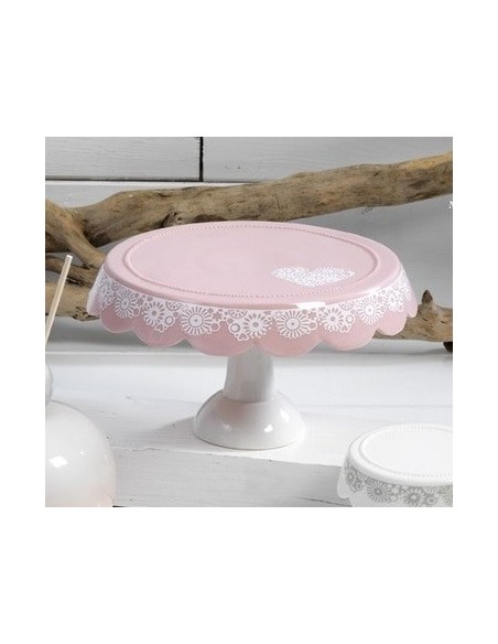 Alzata per dolci in ceramica in porcellana rosa merletti PB13521 | Sindy Arredo