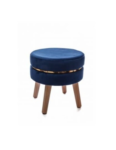 Sgabello in velluto "Cirls" blu con gambe in legno 72724 - Sindy Arredo