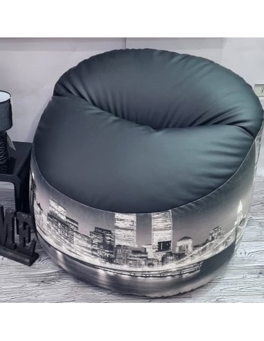 Pouf in ecopelle New York con Ponte di Brooklyn di notte - Sindy Arredo