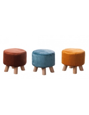 Pouf in velluto "Bulls" con gambe in legno-ass. 3 colori 65041