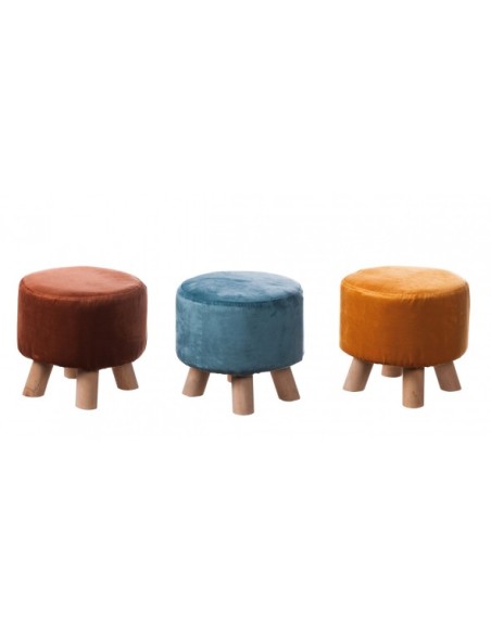 Pouf in velluto "Bulls" con gambe in legno-ass. 3 colori 65041