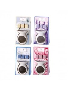 Brucia oli in ceramica con 3 cubetti in cera profumata-ass 4 fragranze