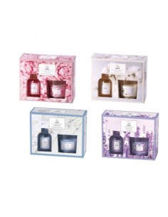 Kit per profumazione - diffusore di fragranza  candela profumata con contenitore in vetro-ass. 4 fragranze-100 ml. - 120 gr.
