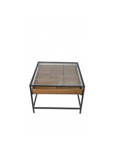 Tavolino in ferro e legno con vetrina-cm. 55 x 55 x h. cm. 40