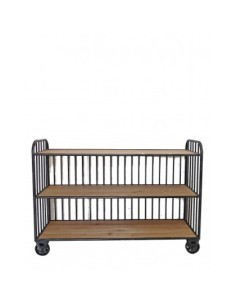 Mensoliera in ferro con 3 ripiani in legno e ruote-cm. 100 x 32 x h. c