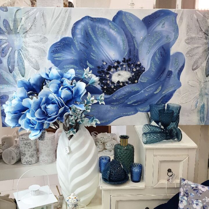 Quadro floreale dai colori del blu in ecopelle -Sindy Arredo