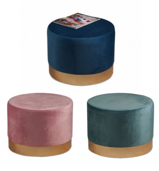 Pouf in velluto "Trent" con Base in Ferro Dorato