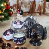 Set regalo Natale pumo luce led con candela in latta